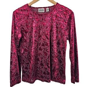 Vintage Chico's Velvet Blouse Womens Small Red Y2K Floral Sheer Whimsygoth Fairy